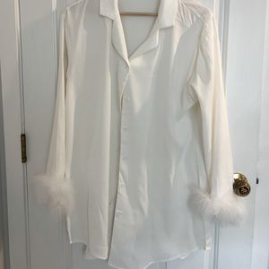 Fuzzy Trim Oversized Shirt Nightgown